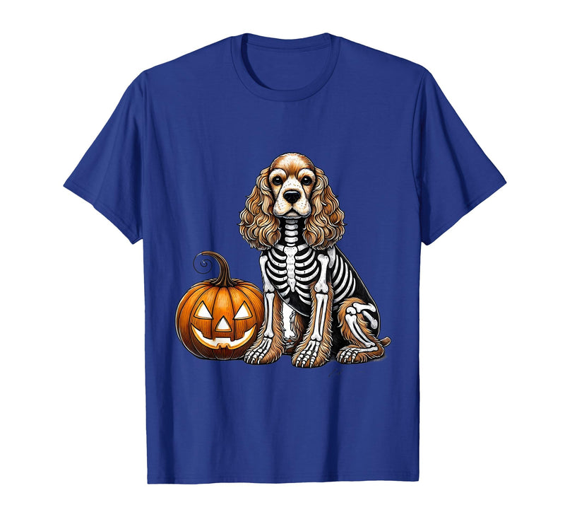 Spooky Cocker Spaniel Skeleton Costumes Halloween Cocker Spaniel Skeleton Jack O Lantern Funny Dog Halloween T-Shirt - Royal