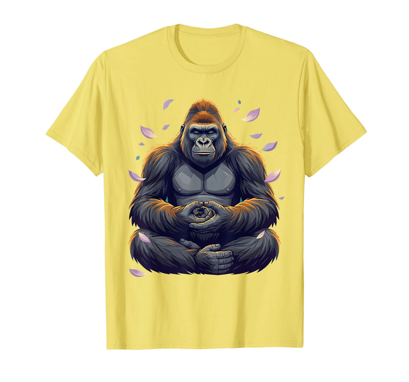 Mademark Meditating Gorilla Zen Monkey Graphic Design T-Shirt - Men - Lemon Yellow
