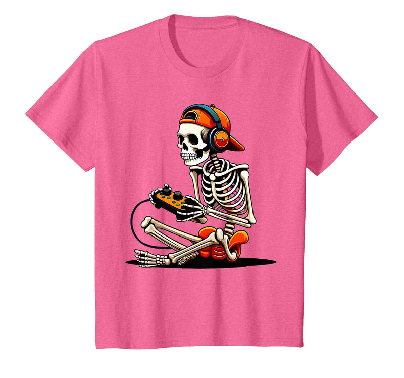 halloween skeleton shirts for teen boys men kids Halloween Skeleton Gamer Video Gaming Funny Gaming Skeleton T-Shirt - Pink