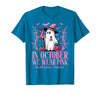 Arich.Tee's Breast Cancer Awareness Ghost in October We Wear Pink Breast Cancer Witch Ghost Halloween T-Shirt - Sapphire Blue