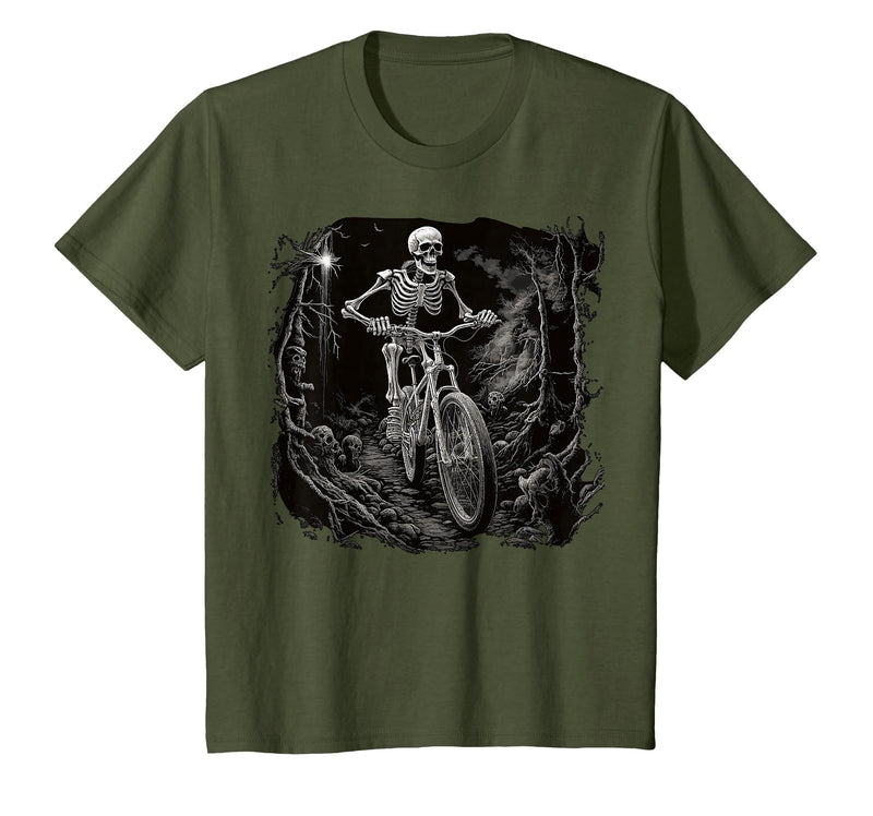 Scary Cyclist Skeleton Gifts Cycling Skeleton Mountain MTB Bicycle Cyclist Skeleton T-Shirt - Olive Green