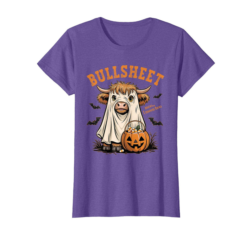 Bullsheet Highland Cow Ghost Halloween Tees Moo... I Mean Boo Bullsheet Highland Cow Ghost Halloween T-Shirt - Purple Heather