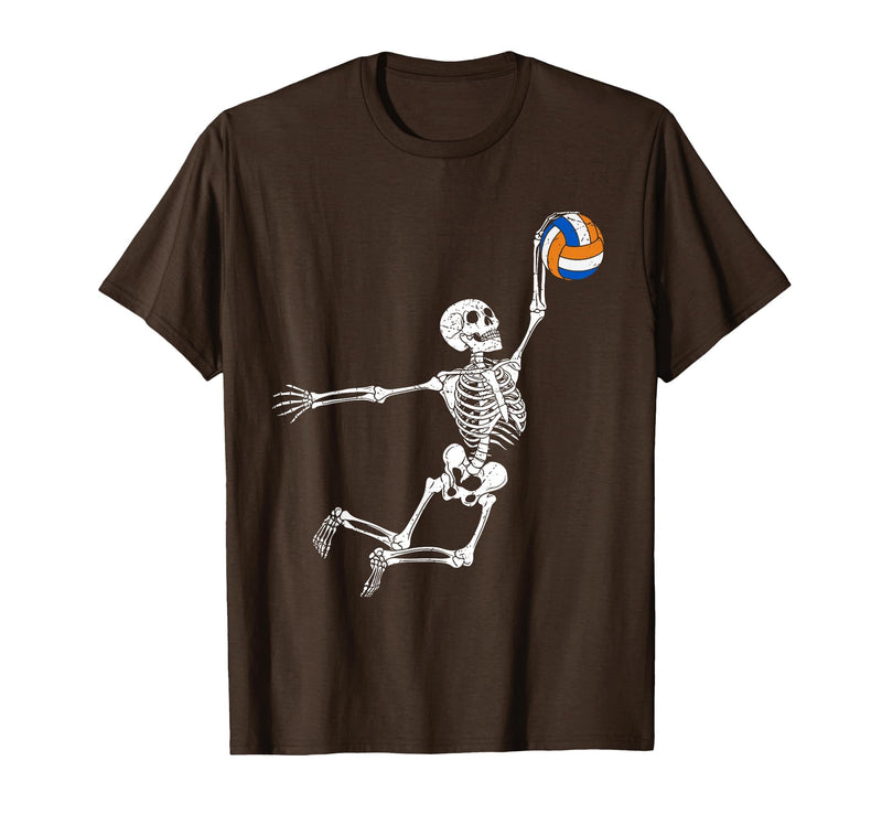Halloween Shirts Women Men Kids Volleyball Skeleton Halloween Player Catcher Mens Boys Kids T-Shirt - Brown