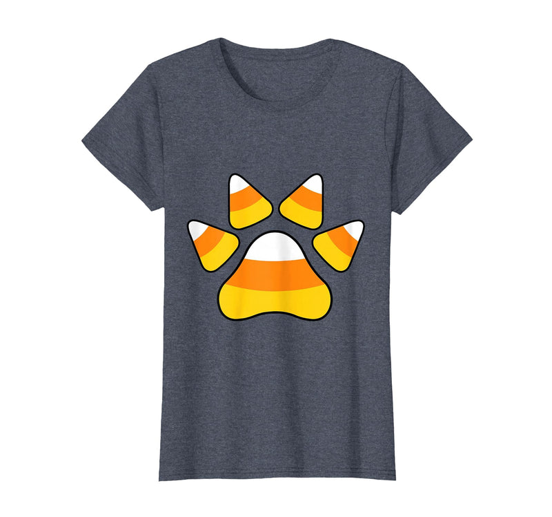 Scary Halloween Tees For Adults and Kids Halloween Candy Corn Paw Print T-Shirt for Animal Lovers T-Shirt - Heather Blue
