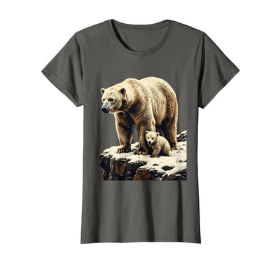Mademark Mama Polar Bear and Cub Snowy Cliff Illustration T-Shirt