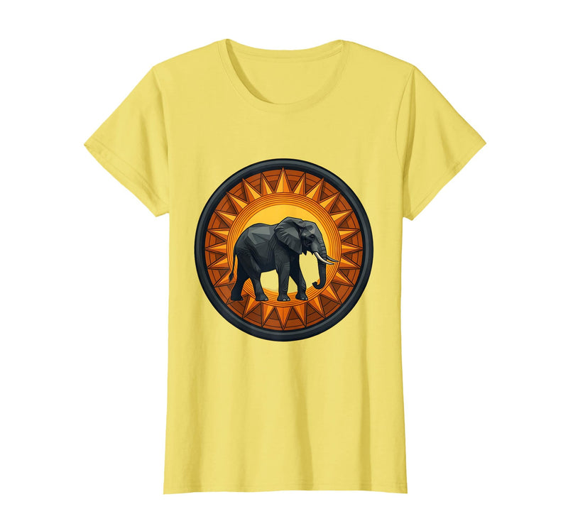 Mademark Elephant Silhouette Giant Sunset Graphic T-Shirt - Women - Lemon Yellow