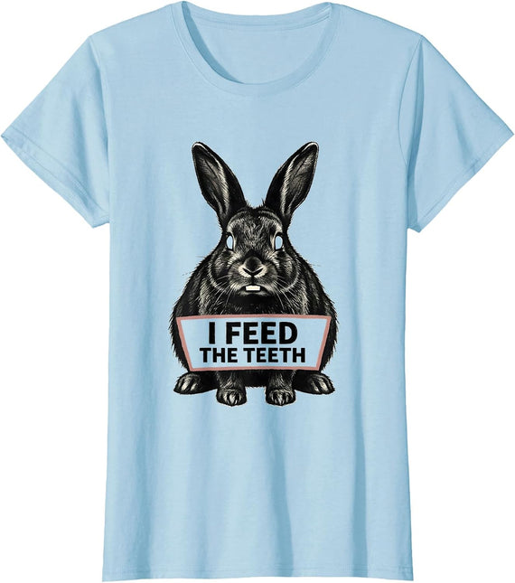 Women's I Feed The Teeth Creepy Cute Gothic Bunny Rabbit Humor T-Shirt - Baby Blue