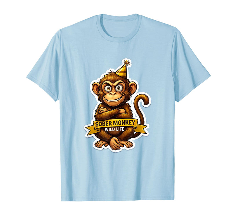 Mademark Sober Monkey Wild Life Sobriety Design T-Shirt - Men - Baby Blue