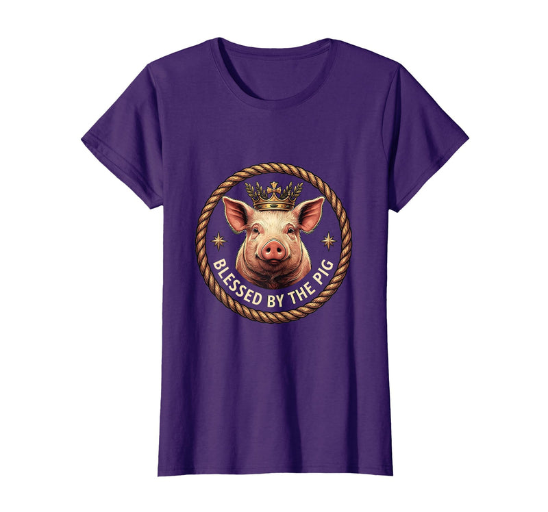 Mademark Blessed by the Pig Funny Farm Animal Design T-Shirt - Purple