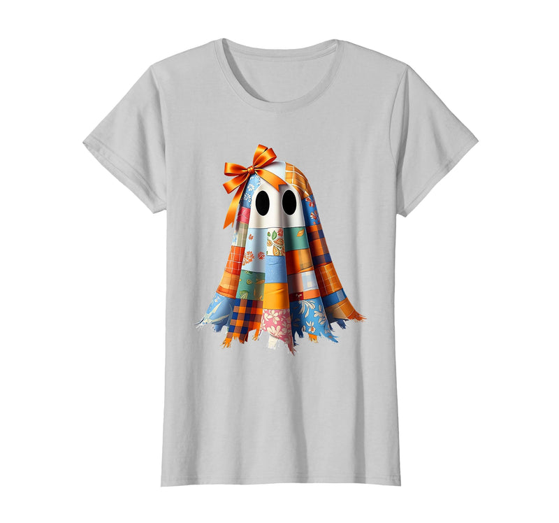Patchwork Quilt Ghost Halloween Quilter Autumn Tee Patchwork Ghost Quilt Halloween Quilter Fall Autumn Bow Cute T-Shirt -