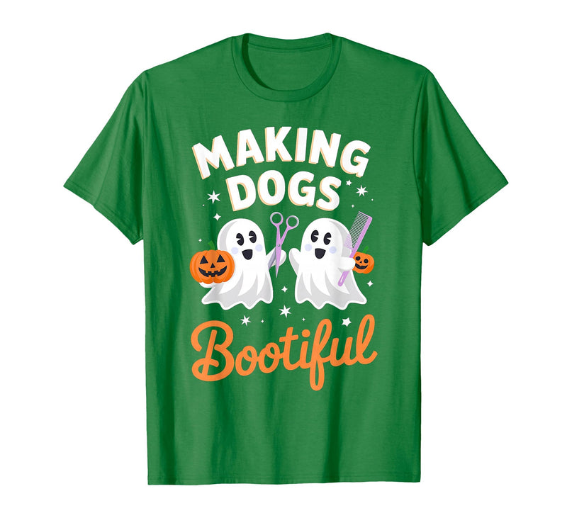 Dog Lover Spooky Grooming Groomer Attire Pet Groomer Funny Halloween Making Dogs Bootiful T-Shirt - Kelly Green