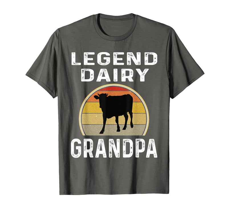 Funny Dairy Farmer Gifts Legend Dairy Grandpa Retro Sunset Cow Farming Funny Cattle T-Shirt - Asphalt Grey