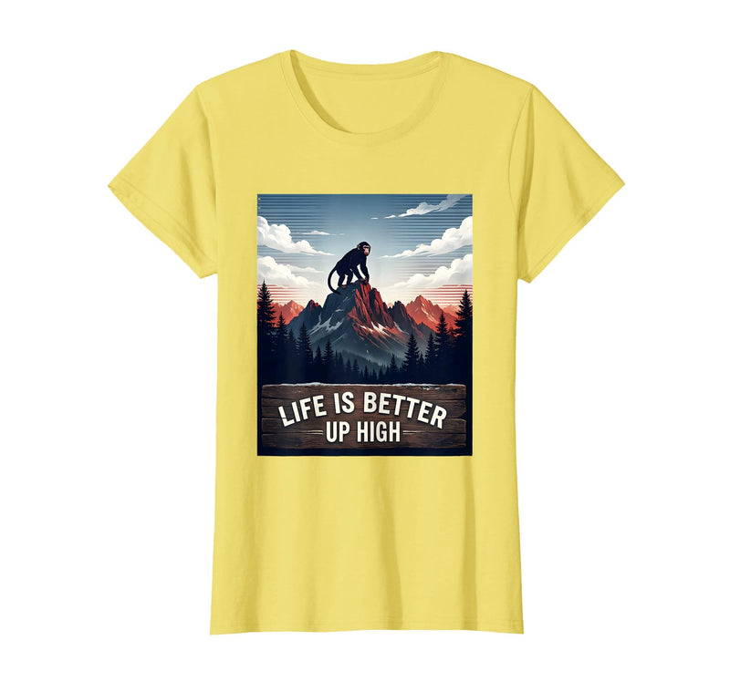Mademark Life Is Better Up High Monkey Design T-Shirt - Women - Lemon Yellow