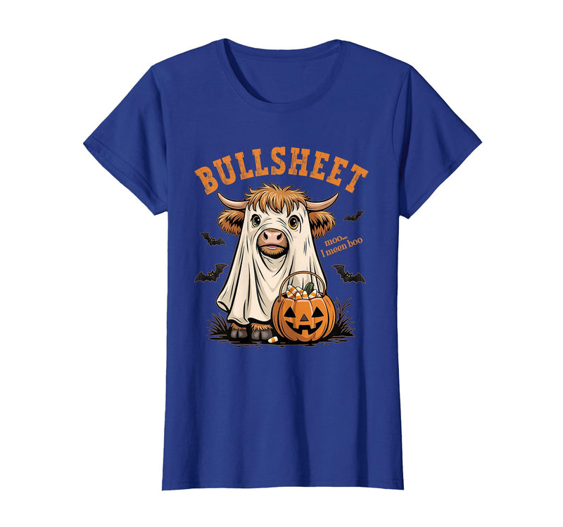 Bullsheet Highland Cow Ghost Halloween Tees Moo... I Mean Boo Bullsheet Highland Cow Ghost Halloween T-Shirt - Royal Blue