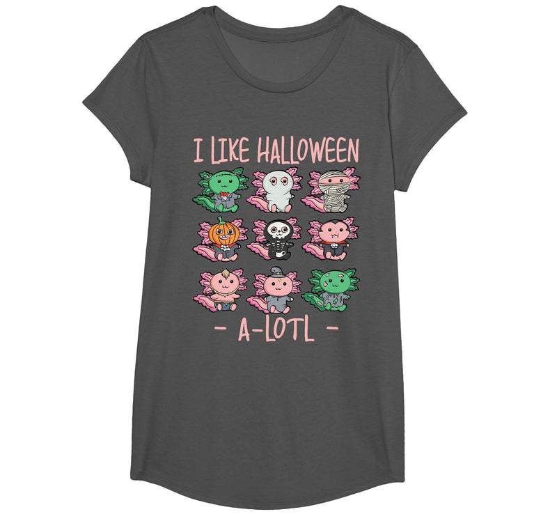 Cute Halloween Axolotl Scary Costumes Apparel Co Funny Axolotl I Like Halloween A-Lotl Axolotl Halloween T-Shirt - Asphalt