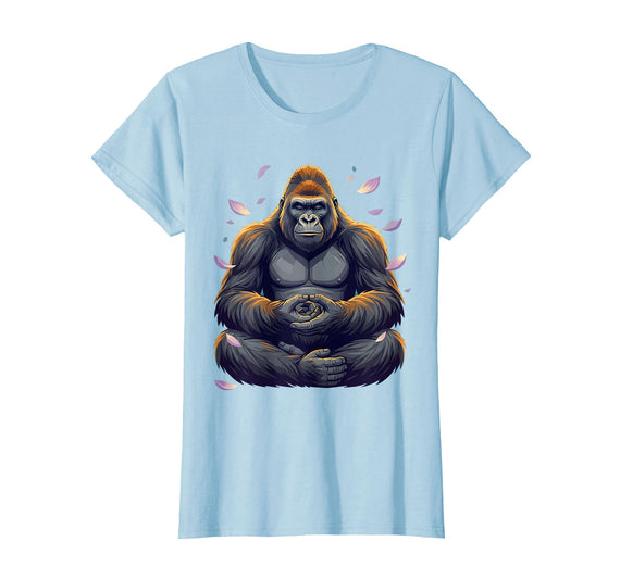 Mademark Meditating Gorilla Zen Monkey Graphic Design T-Shirt - Women - Baby Blue