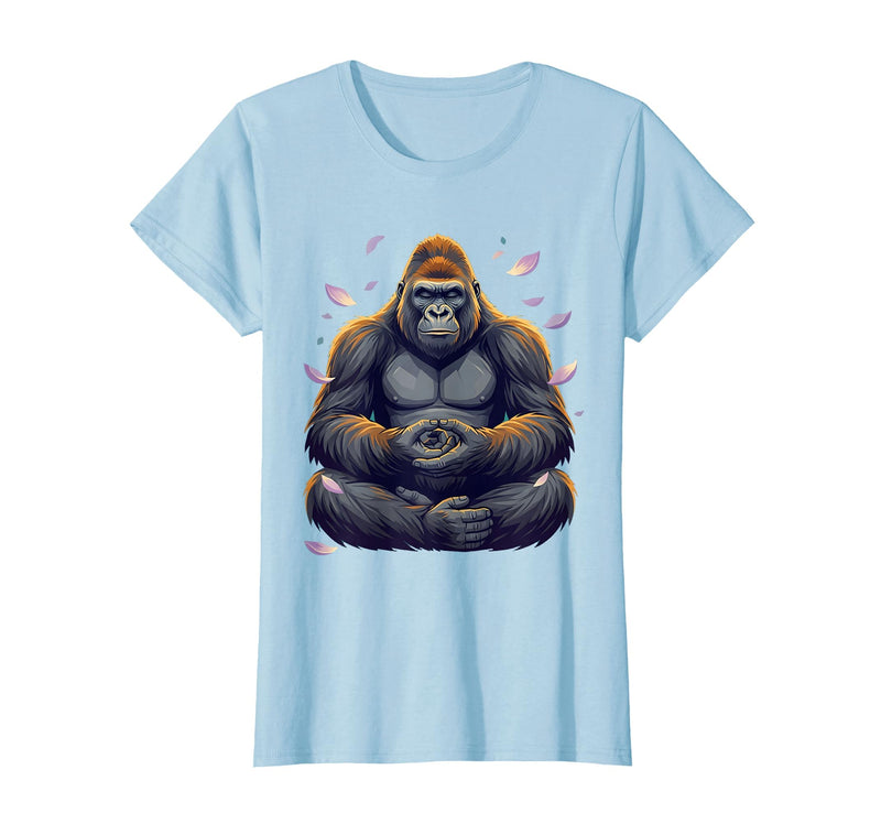 Mademark Meditating Gorilla Zen Monkey Graphic Design T-Shirt - Women - Baby Blue