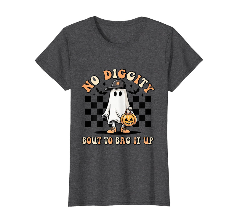 Halloween Pumkin Trick Or Treat Apparel No Diggity About to Bag It Up Trick Treat Candy Halloween T-Shirt - Dark Heather Grey