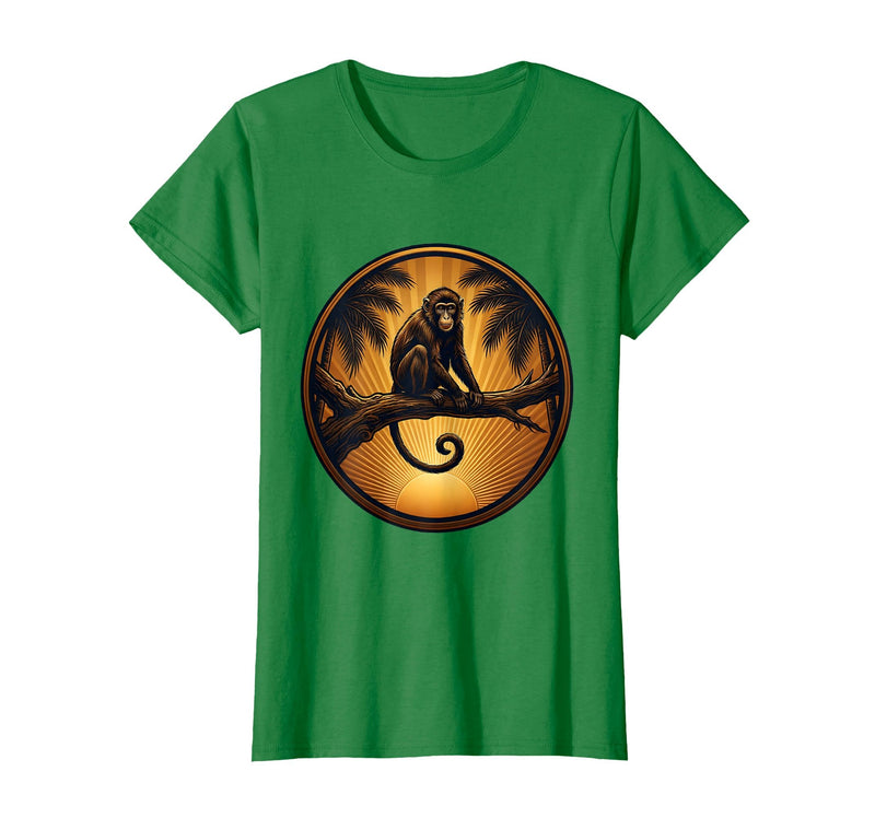 Mademark Monkey Silhouette Tropical Sunset Graphic T-Shirt - Women - Kelly Green