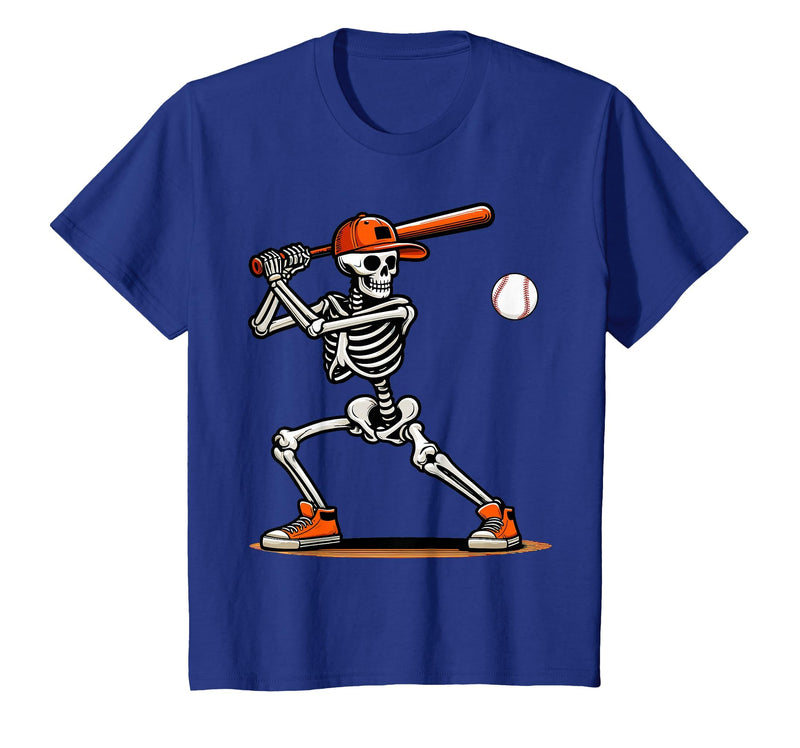 Funny Halloween Skeleton Sports Boys Costume Baseball Skeleton Spooky Boys Halloween Baseball Player T-Shirt - Royal Blue