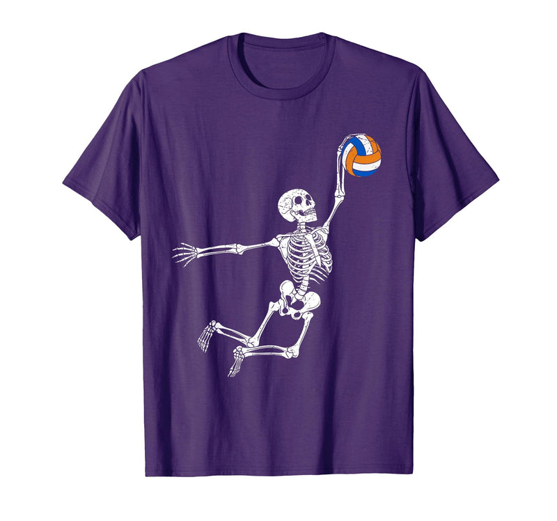 Halloween Shirts Women Men Kids Volleyball Skeleton Halloween Player Catcher Mens Boys Kids T-Shirt - Purple