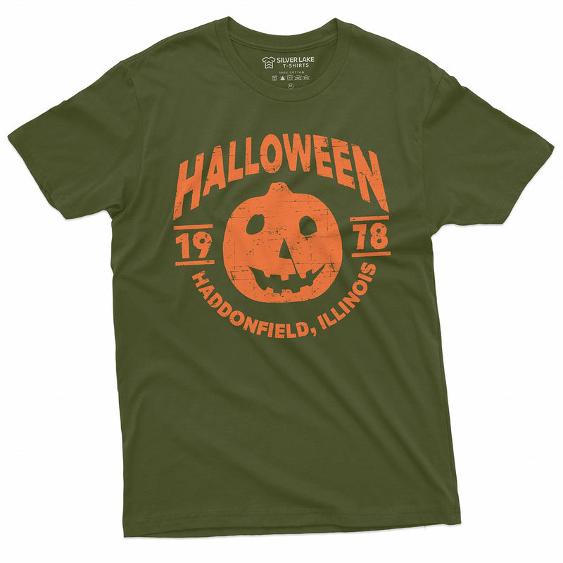 Silver Lake T-shirts Halloween Pumpkin T-Shirt Movie Popular Culture 1978 Haddonfield, Illinois Tee Shirt - Military Green