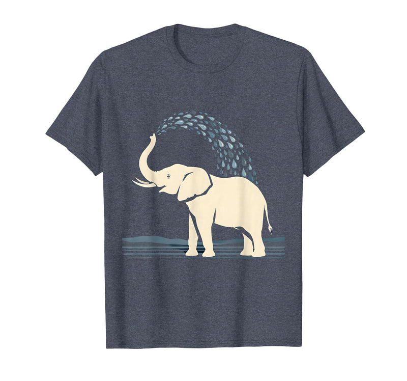 Mademark Elephant Spraying Water Raised Trunk Illustration T-Shirt - Men - Heather Blue