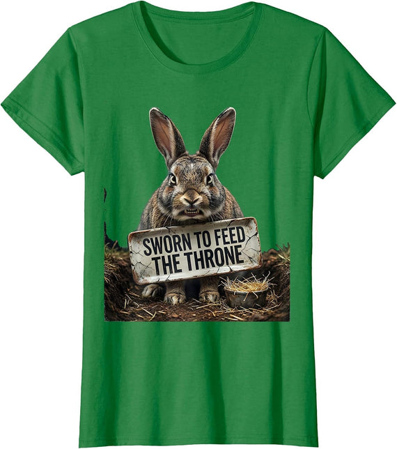 Women's Sworn To Feed The Throne Distressed Gothic Bunny Rabbit T-Shirt - Kelly Green