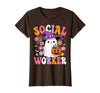 Groovy Social Worker Halloween Ghost Costume Halloween Social Worker Ghost Cute Social Worker Halloween T-Shirt - Brown