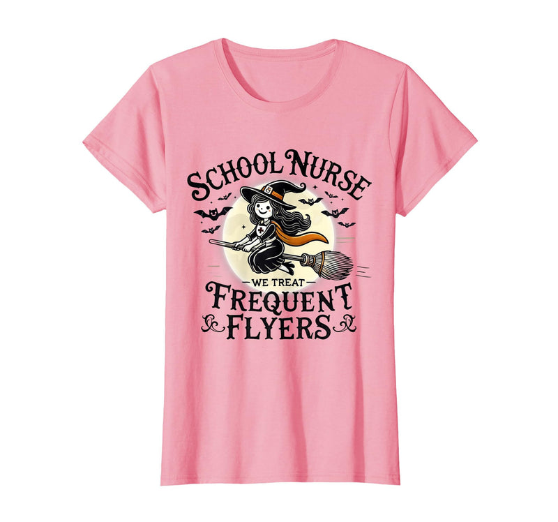 Spooky Halloween Costume School Teacher Student School Nurse Treat Frequent Flyer Witch Funny Halloween 2024 T-Shirt - Pink