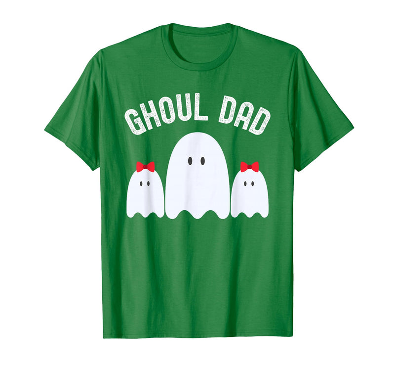 Ghoul Dad, Halloween Daddy Ghost Father of Two Ghost Girls T-Shirt - Kelly Green