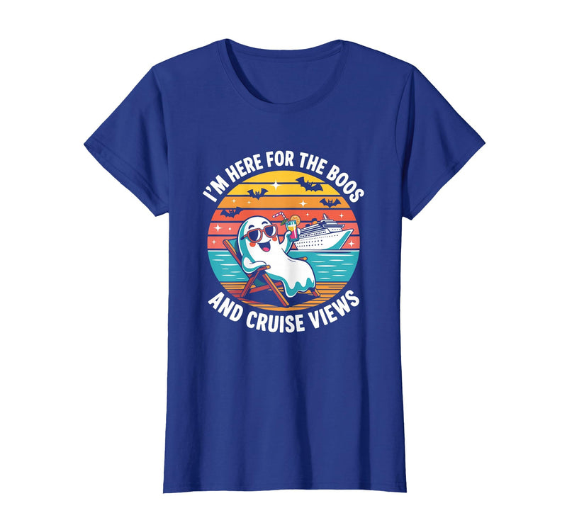Boos Cruise Halloween Ghost Drinking Gifts Here for The Boos and Cruise Views Halloween Party T-Shirt - Royal Blue