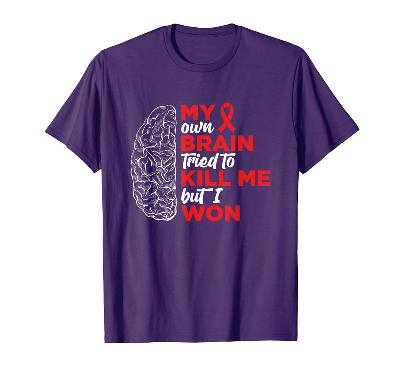 My Brain Tried To Kill Me But I Won Tee My Brain Tried to Kill Me But I Won T-Shirt - Purple
