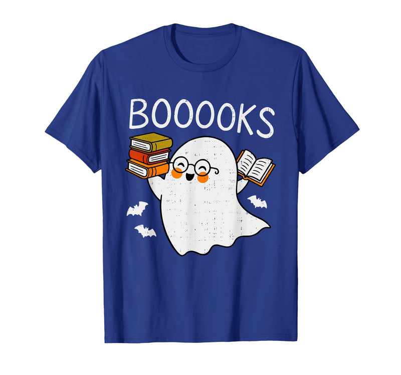 Halloween Tees for Women Men Kids Booooks Ghost Reading Halloween Library Librarian Teacher T-Shirt - Royal Blue
