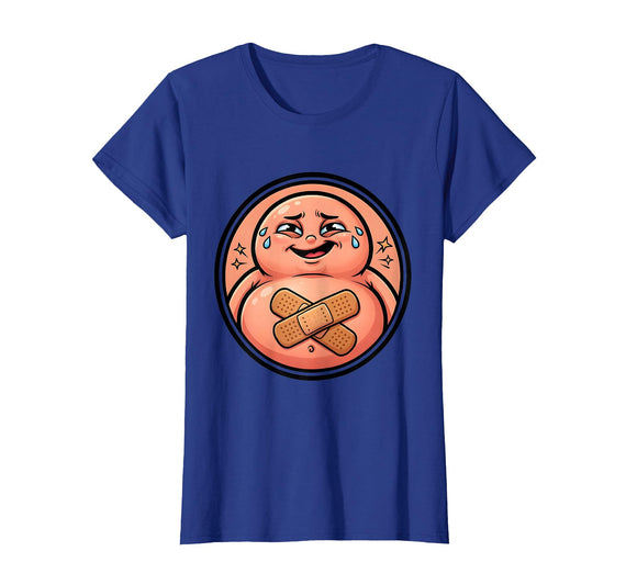 Mademark Tummy Ache Survivor Cute Stomach Bandage Graphic T-Shirt - Royal Blue