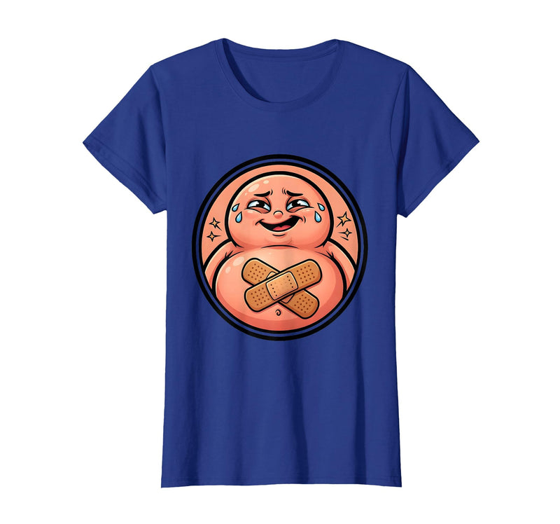 Mademark Tummy Ache Survivor Cute Stomach Bandage Graphic T-Shirt - Royal Blue