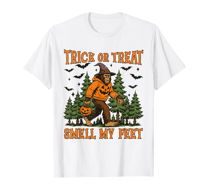 Bigfoot Halloween Costume Party Outfits Trick Or Treat Smell My Feet Bigfoot Halloween Sasquatch T-Shirt - White