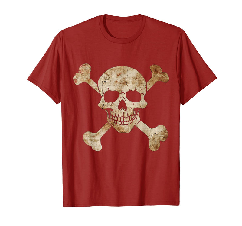Halloween Designs. Pirate Flag Skull and Crossbones Skeleton Graphic Halloween T-Shirt - Cranberry Red