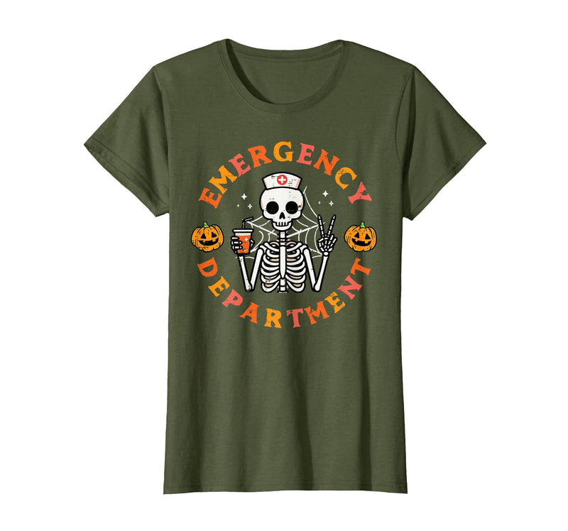 Halloween Nurse Shirts For Women Scrub Costumes Emergency Department Funny Halloween ER Nurse Women Men T-Shirt - Olive Green