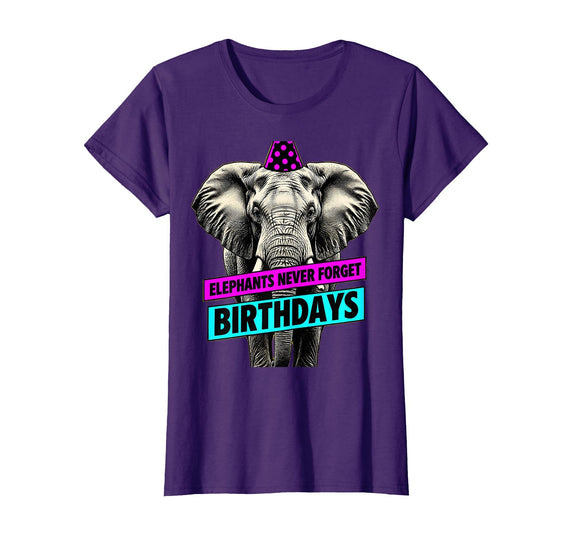 Mademark Elephants Never Forget Birthdays Funny Design T-Shirt - Women - Purple