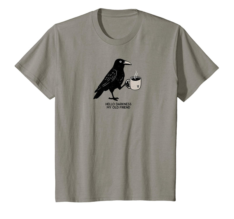 Hello Darkness My Old Friend Crow Coffee Halloween Hello Darkness My Old Friend Crow Coffee Spooky Halloween T-Shirt - Slate
