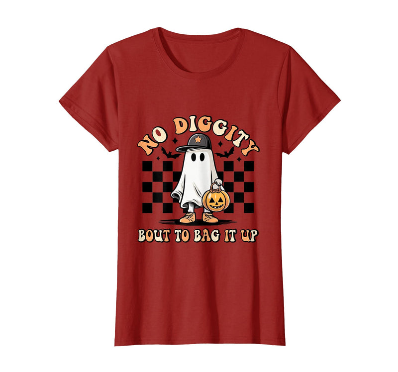 Halloween Pumkin Trick Or Treat Apparel No Diggity About to Bag It Up Trick Treat Candy Halloween T-Shirt - Cranberry Red