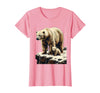 Mademark Mama Polar Bear and Cub Snowy Cliff Illustration T-Shirt - Pink
