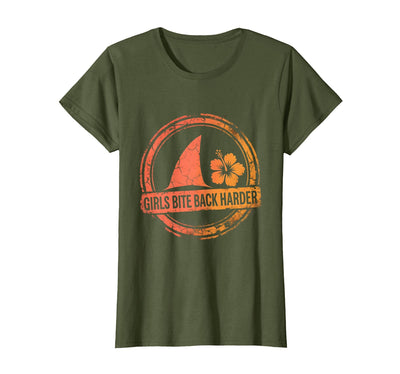 Girls Bite Back Harder Womens Shark Design T-Shirt