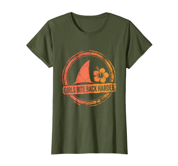 Mademark Girls Bite Back Harder Womens Shark Design T-Shirt - Olive Green