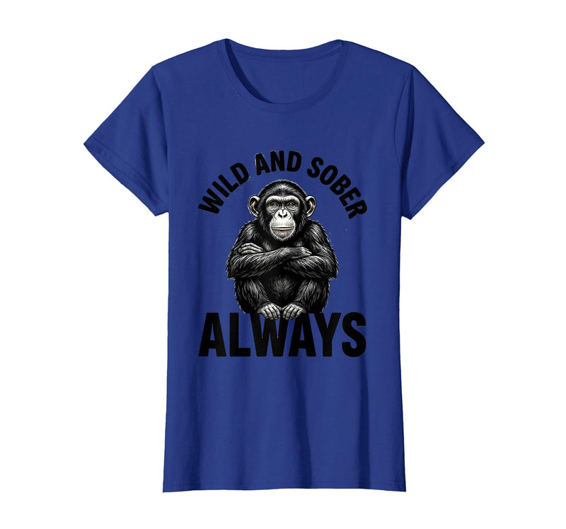 Mademark Wild and Sober Always Funny Monkey Design T-Shirt - Women - Royal Blue
