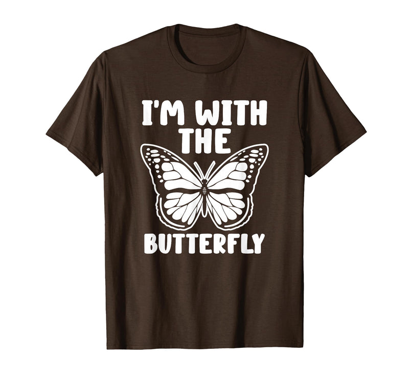 Im With Butterfly Halloween Costume Party Gift I'm with Butterfly Halloween Costume Matching Couples Party T-Shirt - Brown