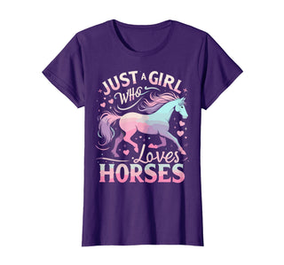 Funny Horse Lovers Just a Girl Who Loves Horses T-Shirt - Purple