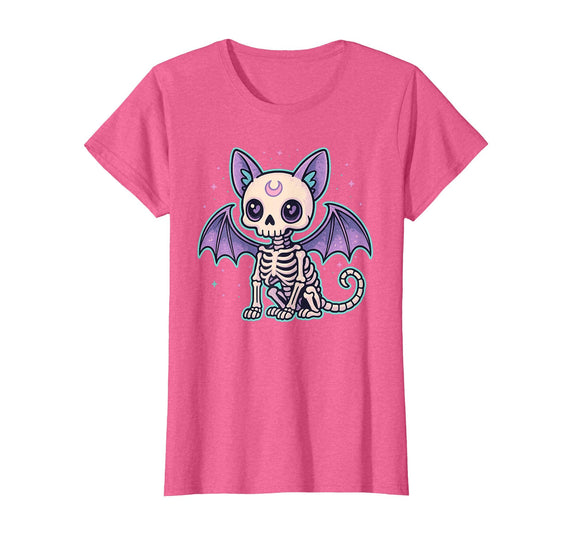 Kawaii Pastel Goth Cat Bat Skeleton For Kids Kawaii Pastel Goth Cute Cat Bat Skeleton Halloween Kids T-Shirt - Pink Heather
