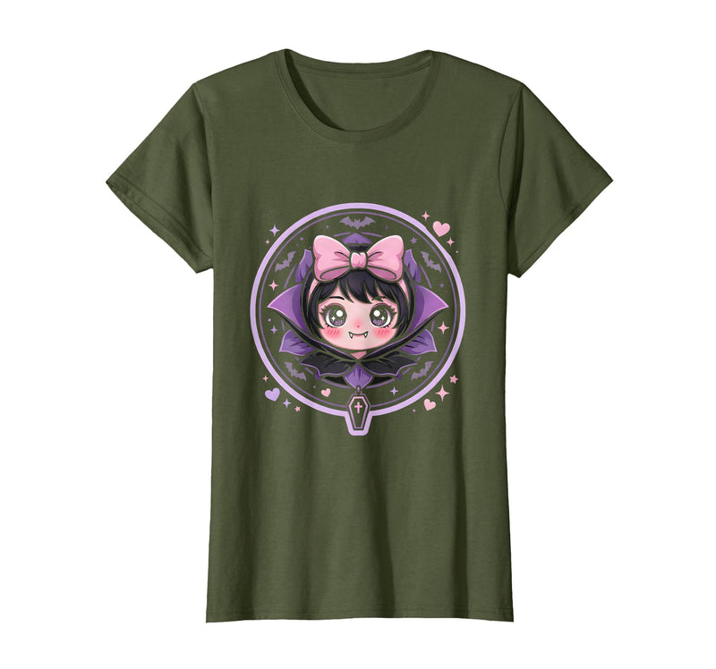 Mademark Women's Cute Vampire Girl Halloween Graphic Design T-Shirt - Olive Green
